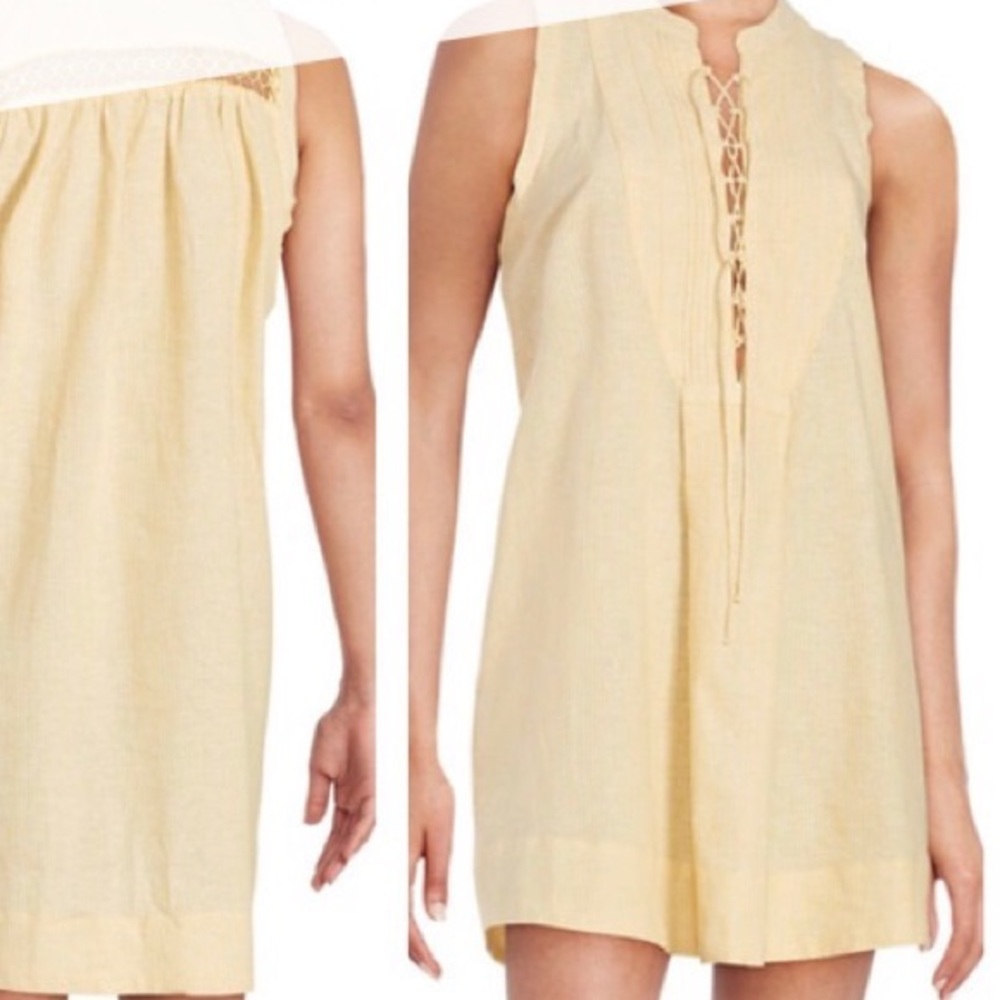 Free people lace up yellow stripe minidress